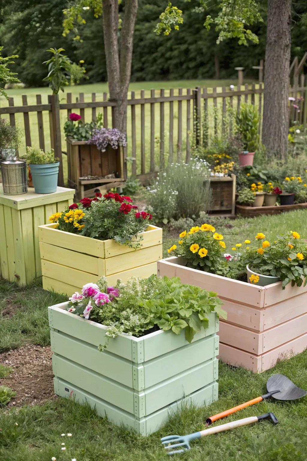 Make a bold statement with creative groupings of planter boxes.