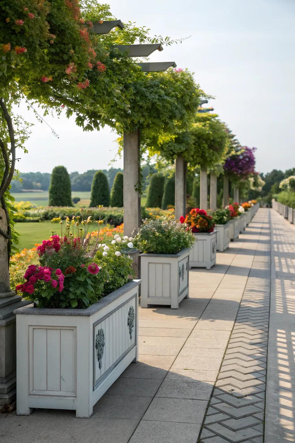 Line your walkways with planter boxes for a guided and inviting path.