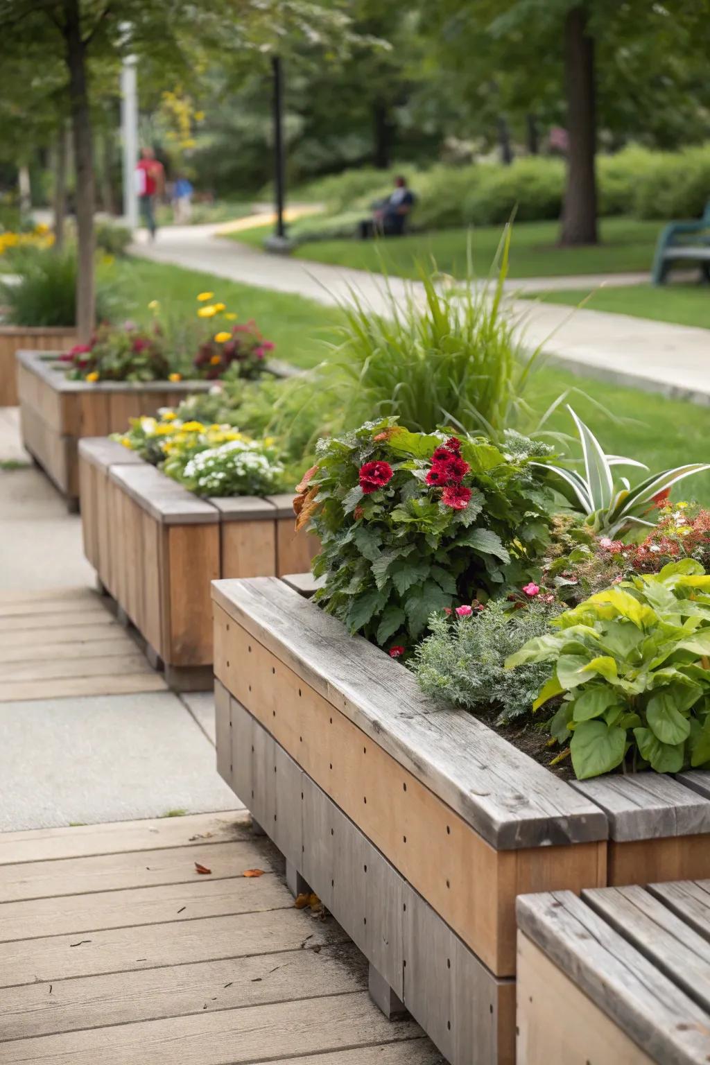 Enhance your garden's functionality with planter boxes that double as seating.