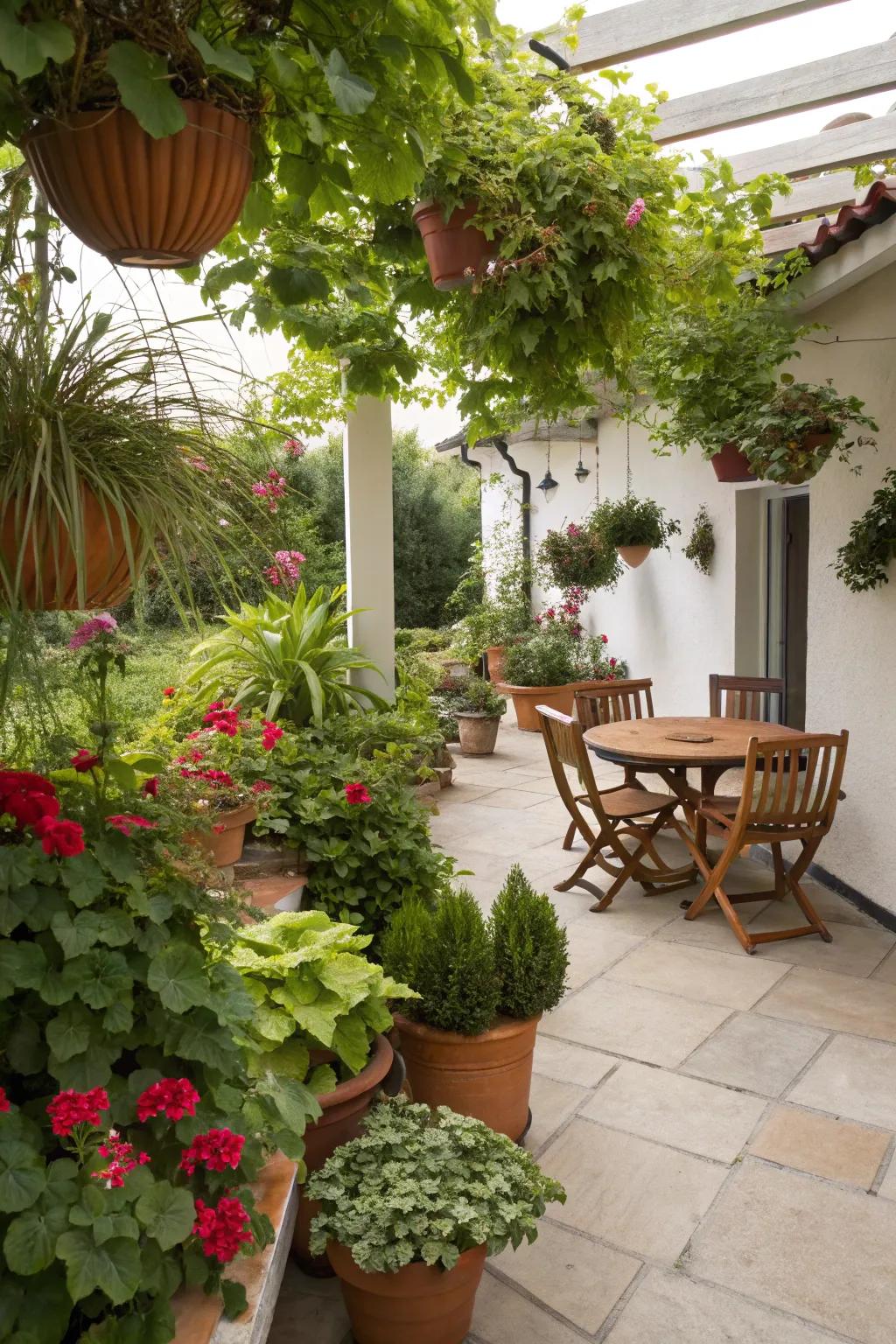 Lush greenery enhancing an outdoor patio.
