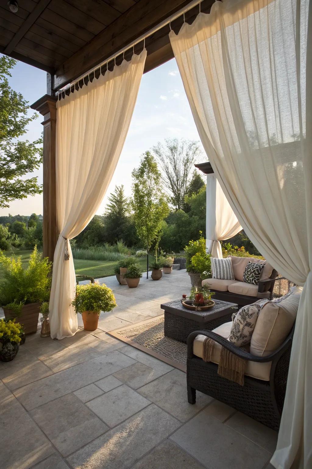 Outdoor curtains adding privacy and style.