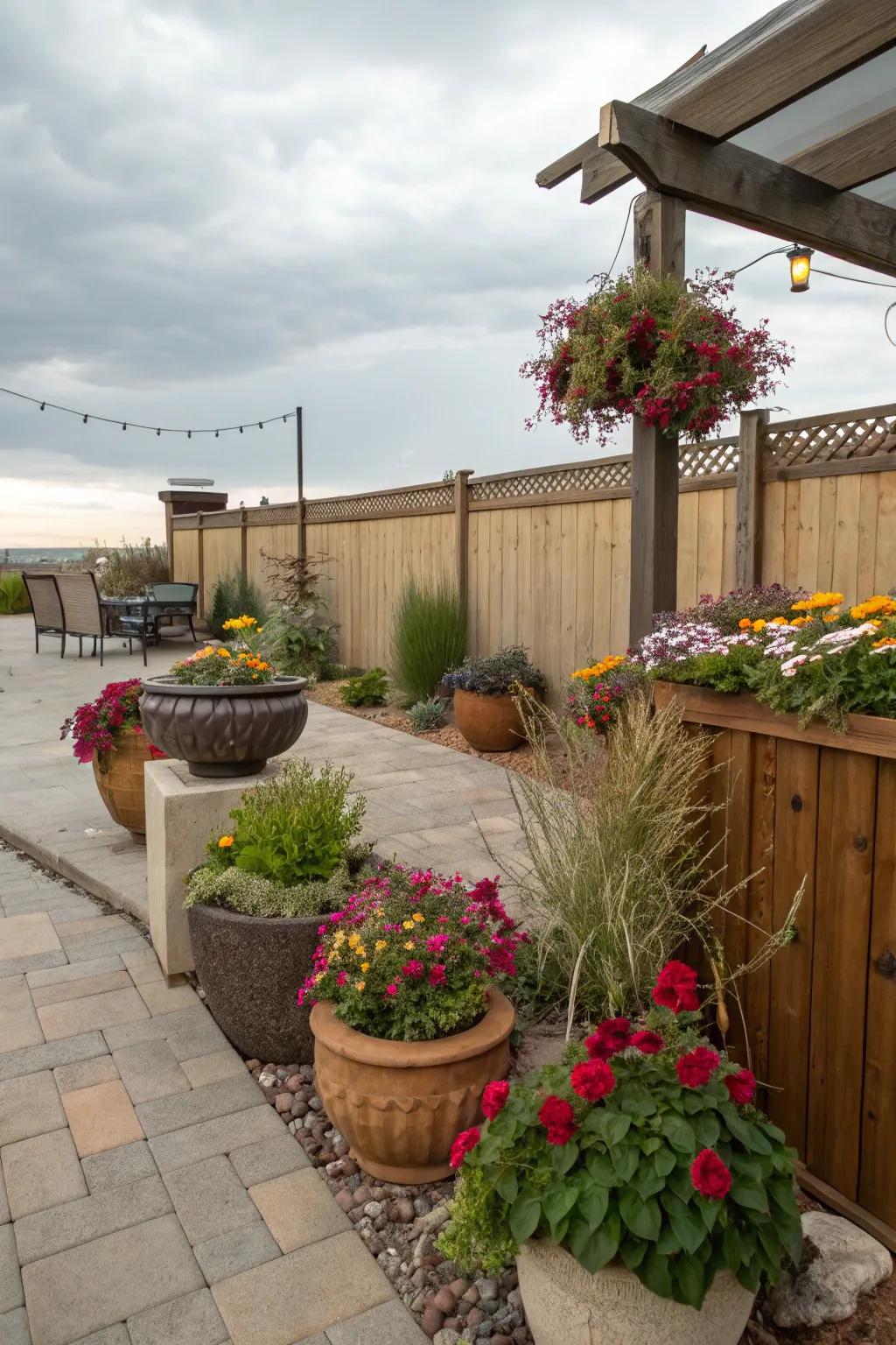 Decorative planters adding charm.