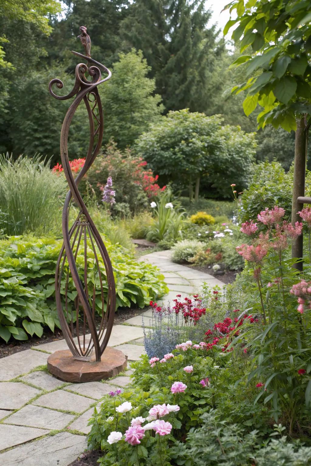 Sculptural elements add artistic intrigue to your garden.