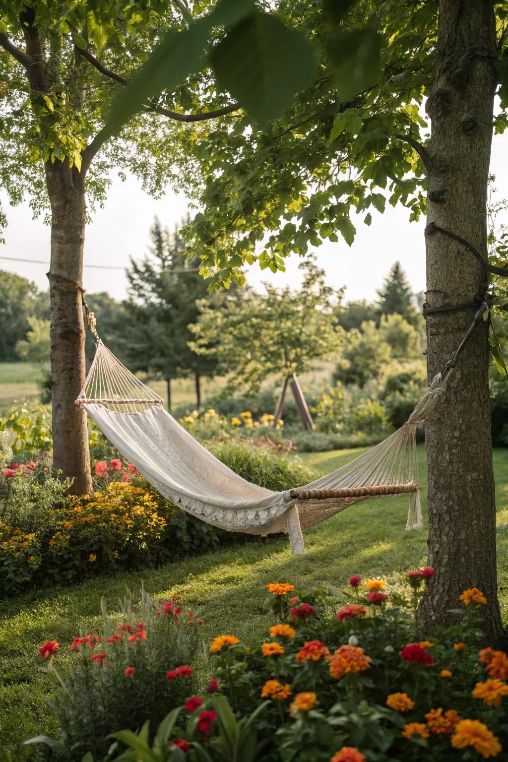 A hammock offers a peaceful retreat for relaxation.