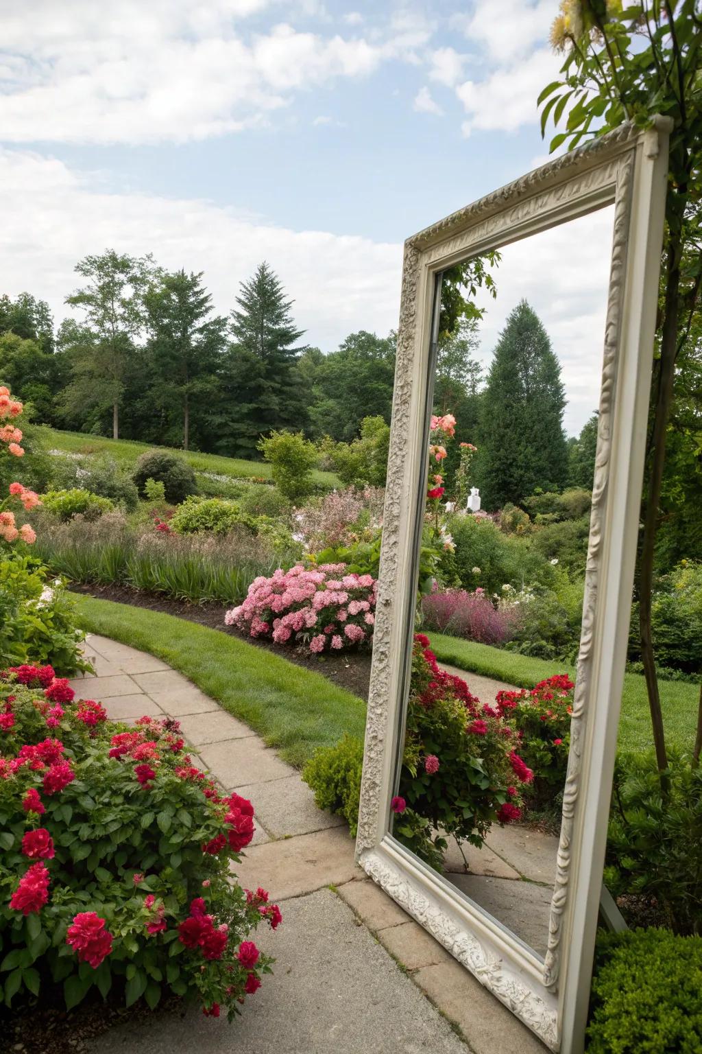 Mirrors enhance your garden by creating the illusion of space.
