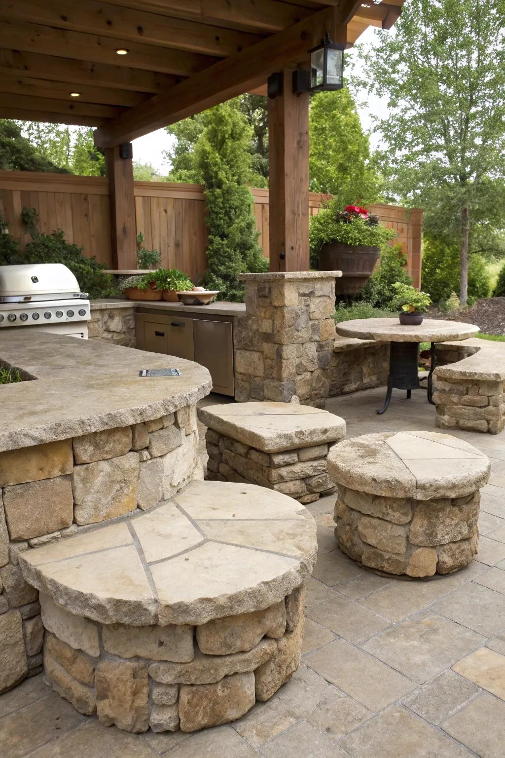 Elegant natural stone seating for outdoor comfort.