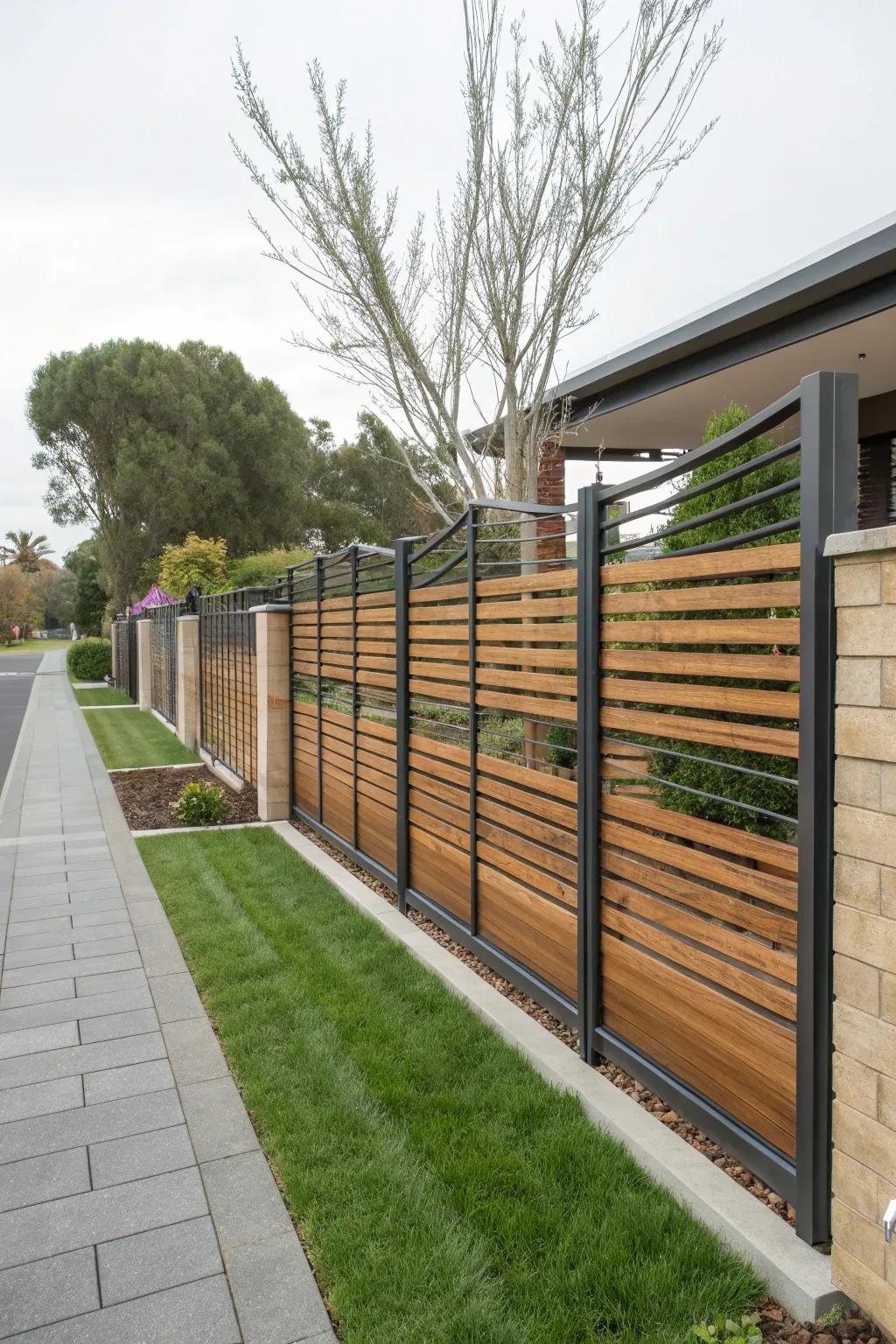 Mixed materials create a contemporary and durable fencing solution.