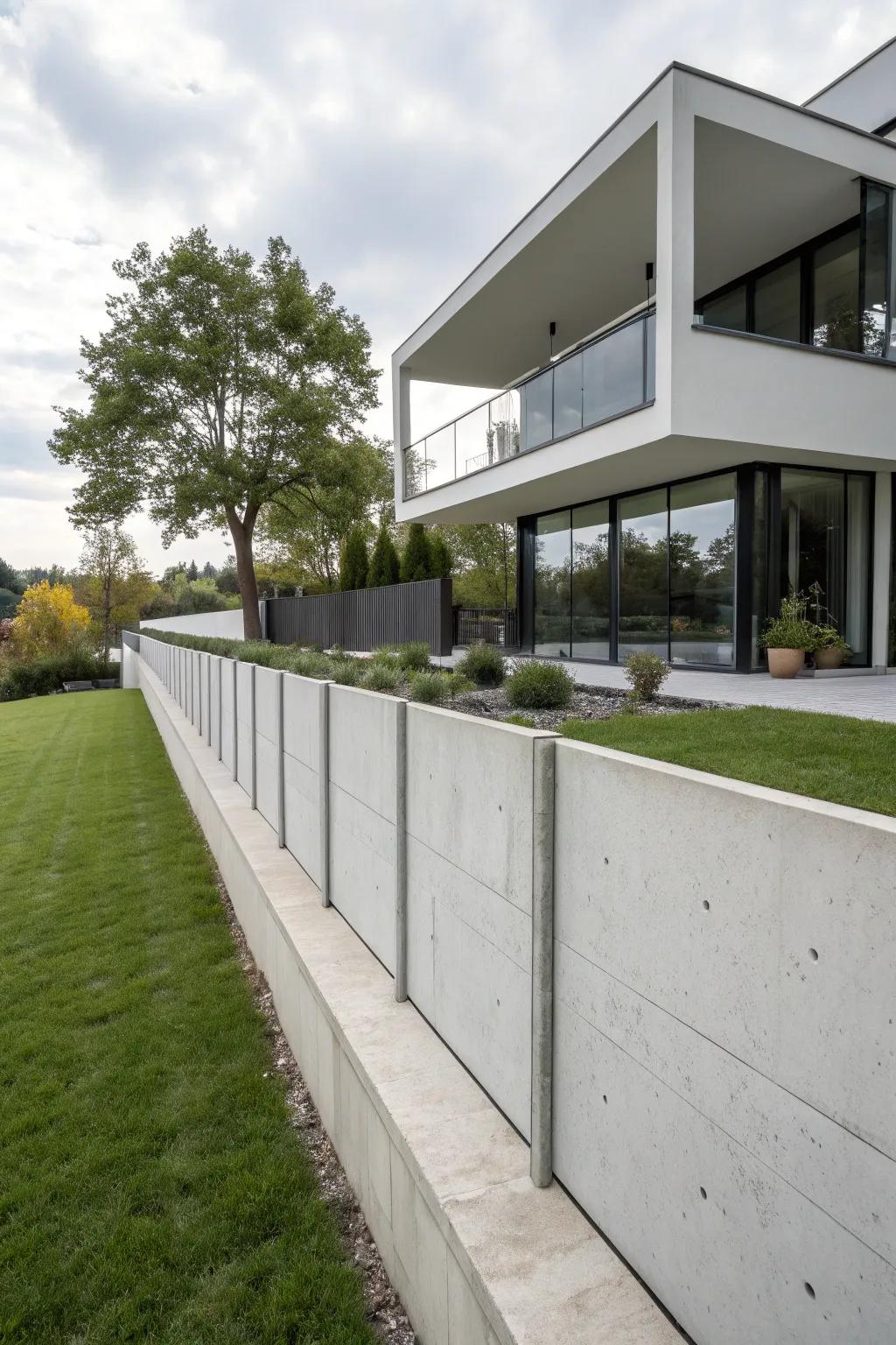 Concrete fences provide sleek, urban elegance with minimal upkeep.