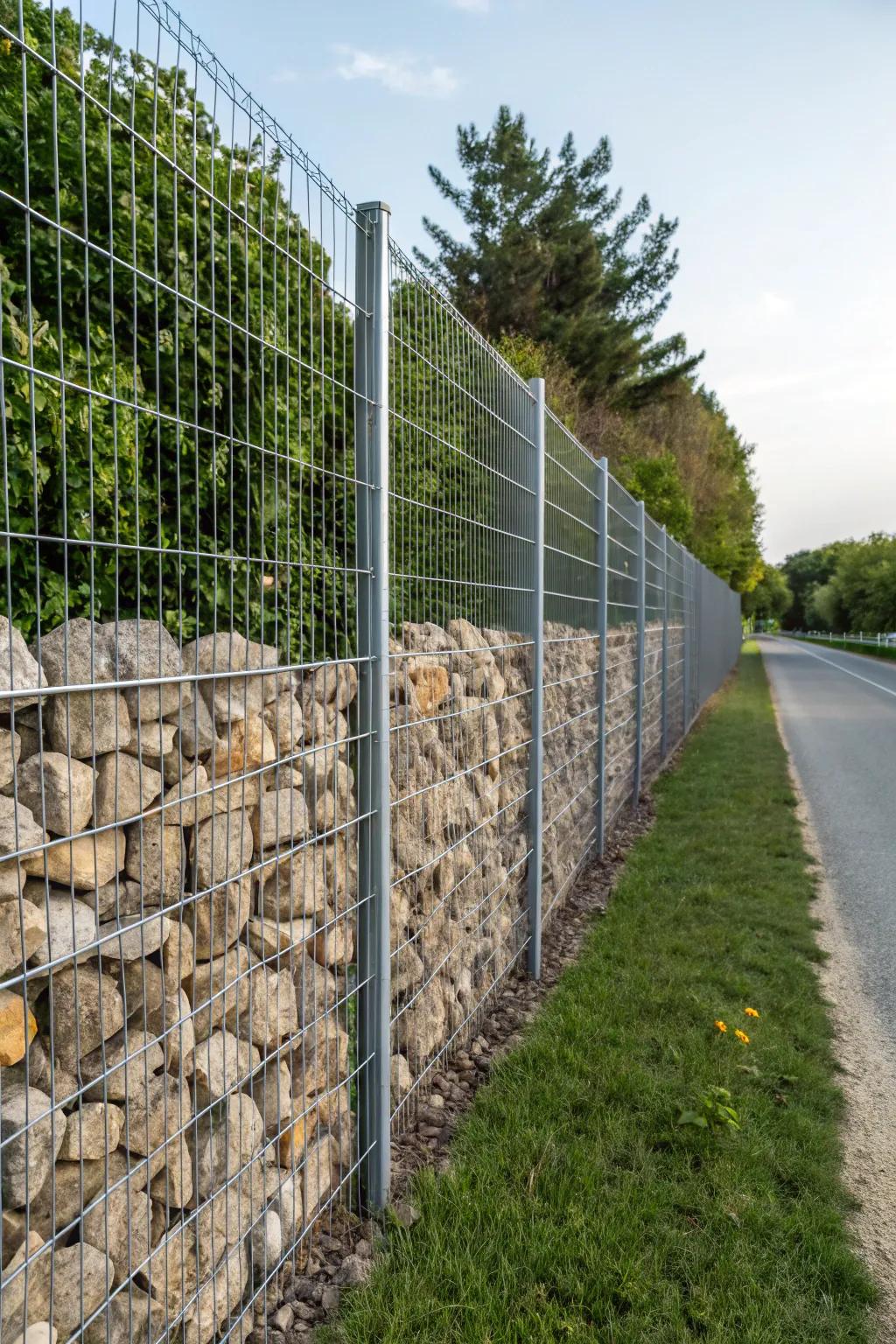 Gabion walls blend rugged beauty with eco-friendliness.