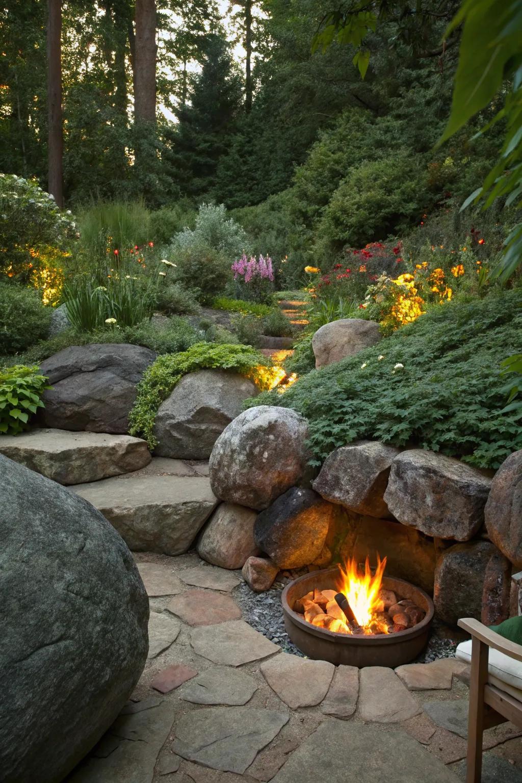 A hidden gem fire pit for secluded relaxation.