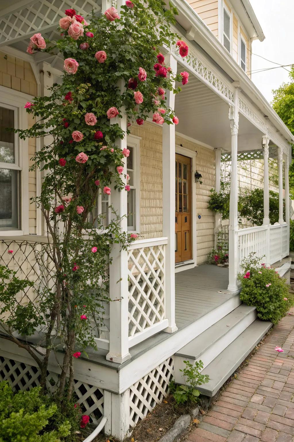 Classic lattice panels add charm and support climbing plants.