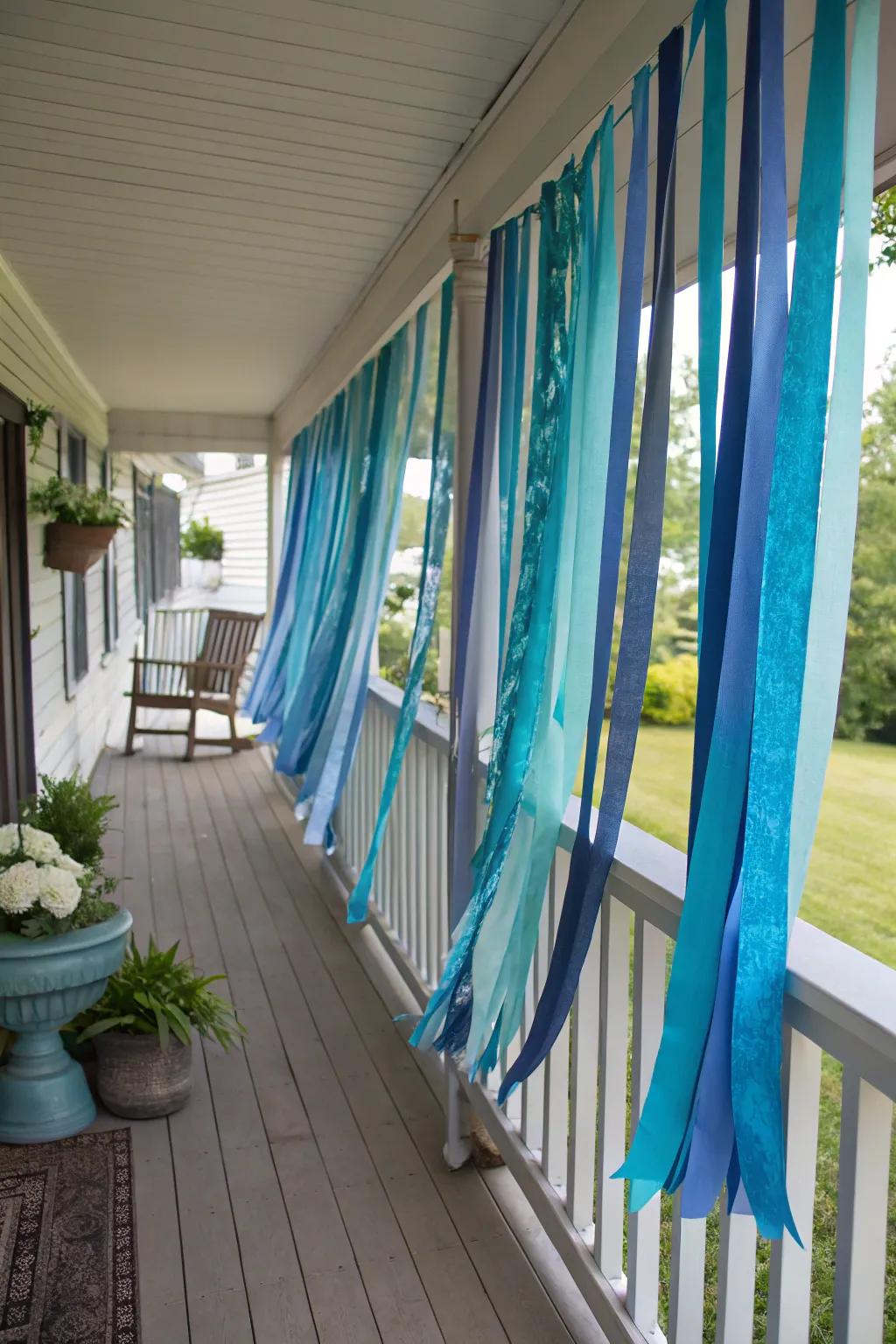 Ribbons create a playful and whimsical porch divider.