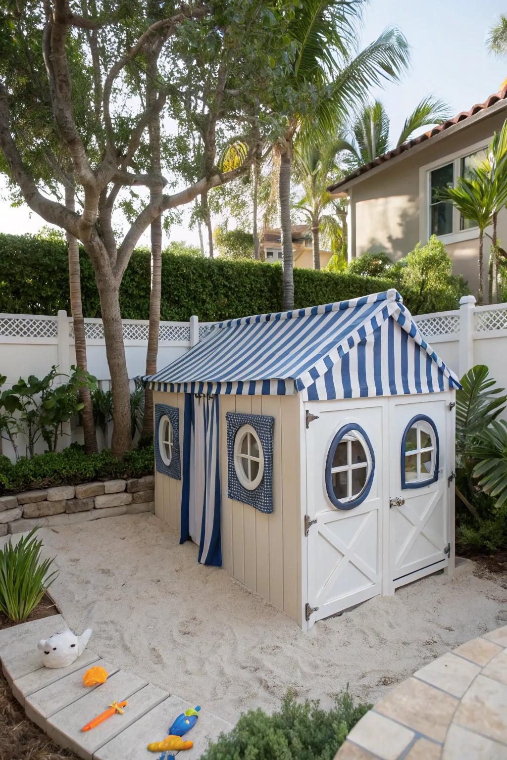 A seaside cottage playhouse for beach lovers.