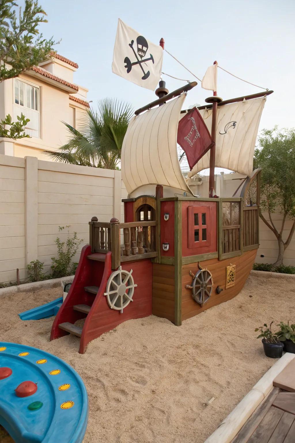 A pirate ship playhouse for daring explorers.