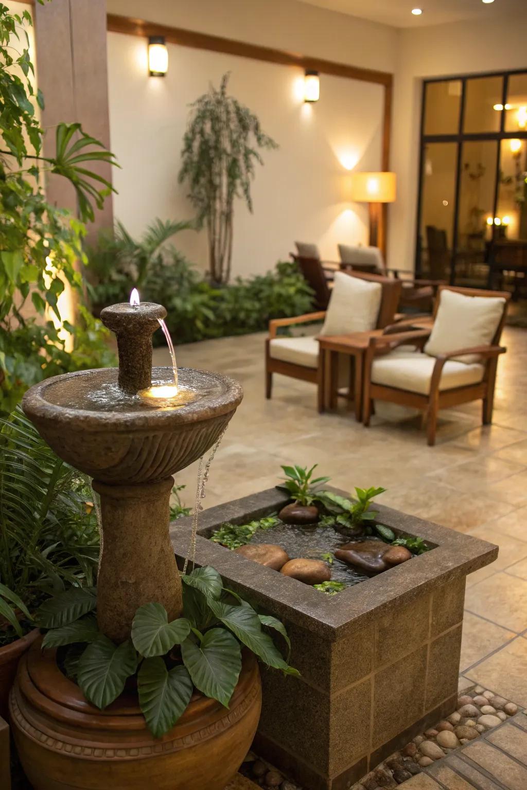Water features add a serene and calming touch to your patio.