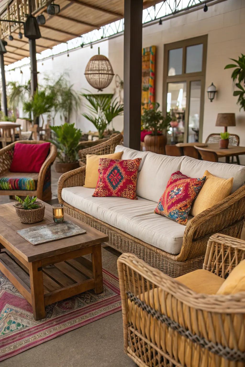 Mixing seating styles adds a vibrant touch to your indoor patio.