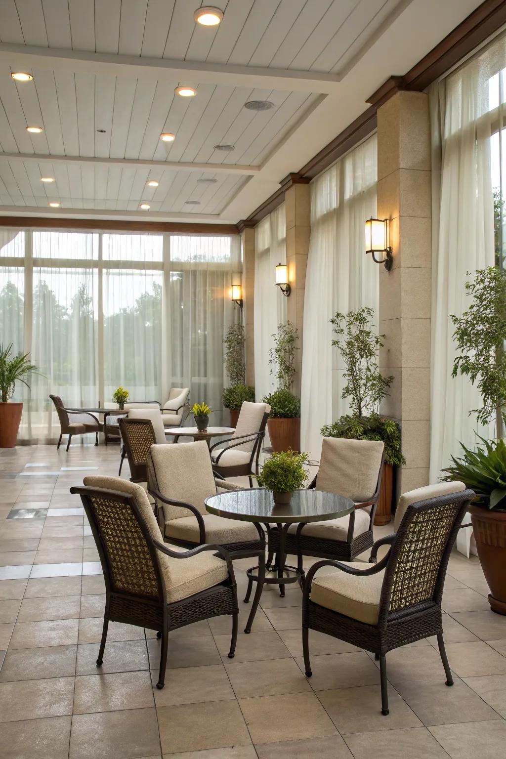 Symmetrical arrangements bring harmony to your indoor patio.
