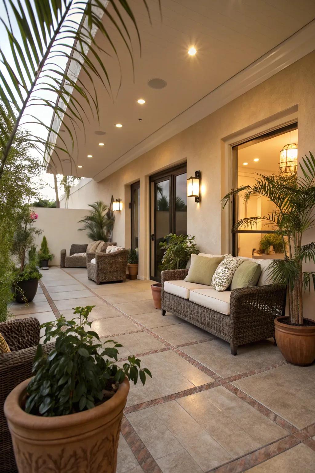A seamless flow between indoor and patio spaces creates harmony.