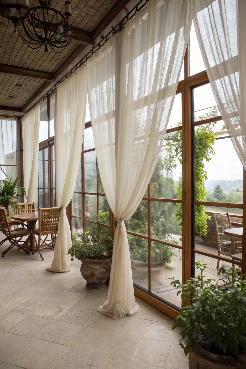 Drapes add elegance and softness to your indoor patio.