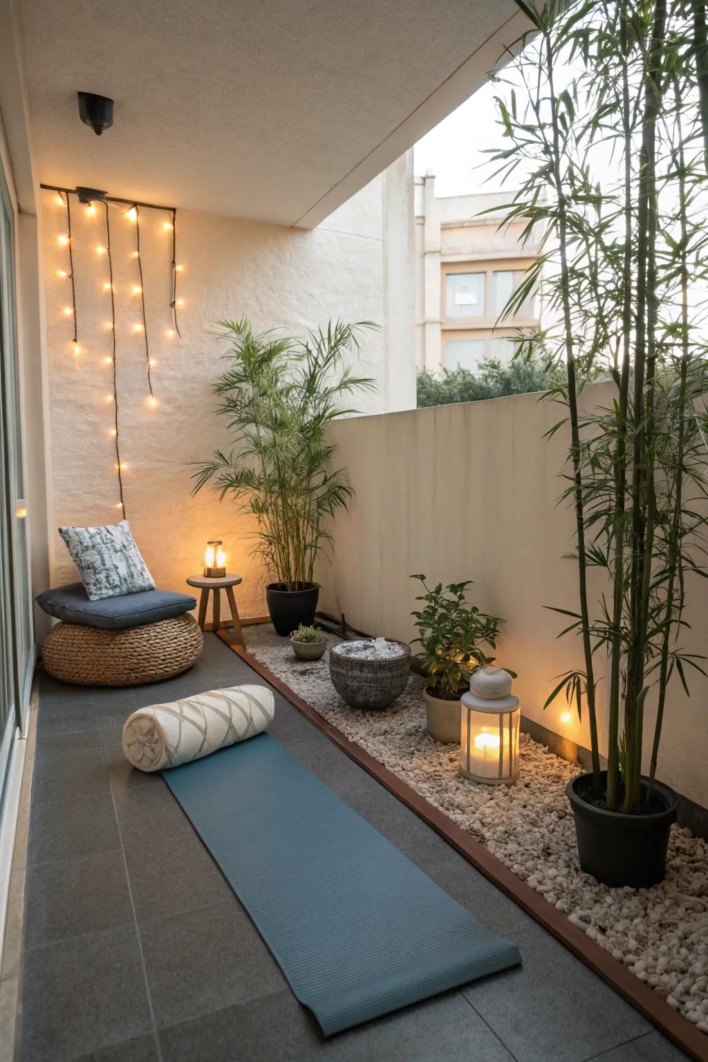 A zen corner provides a peaceful sanctuary for meditation and relaxation.