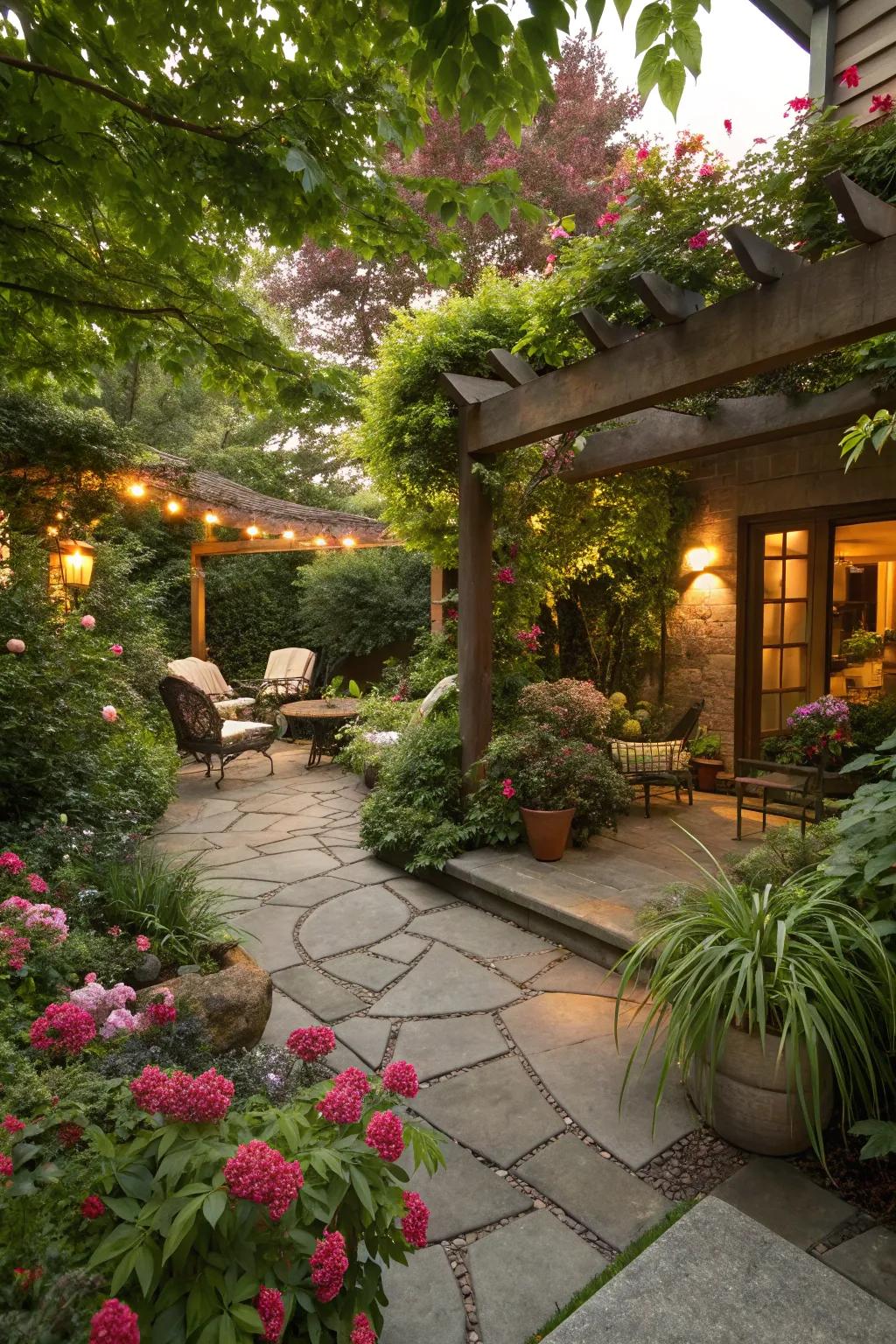 Integrate lush greenery for a vibrant patio.
