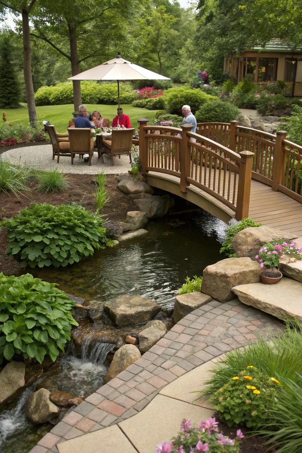 Cross into creativity with a bridge-style patio.