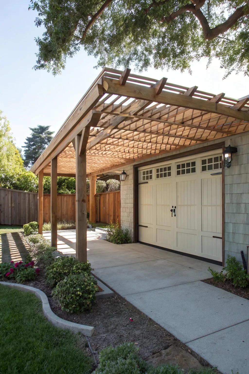 A pergola that provides light weather protection.
