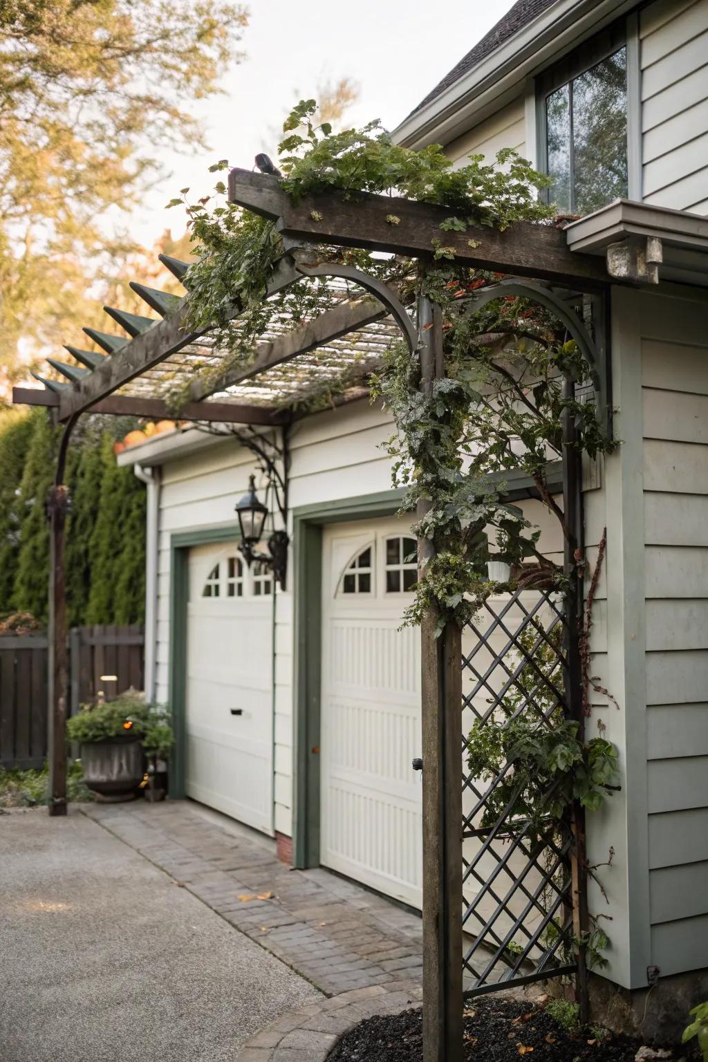 Vintage metalwork adds industrial charm to your pergola.