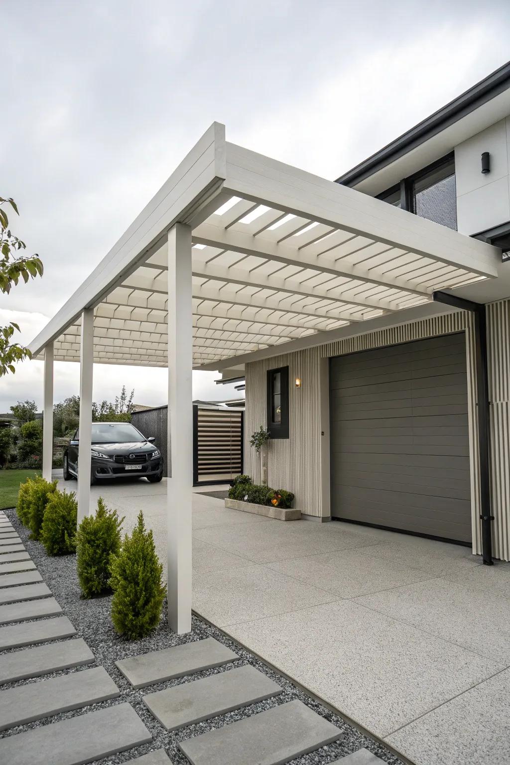 A minimalist pergola complements modern home designs.