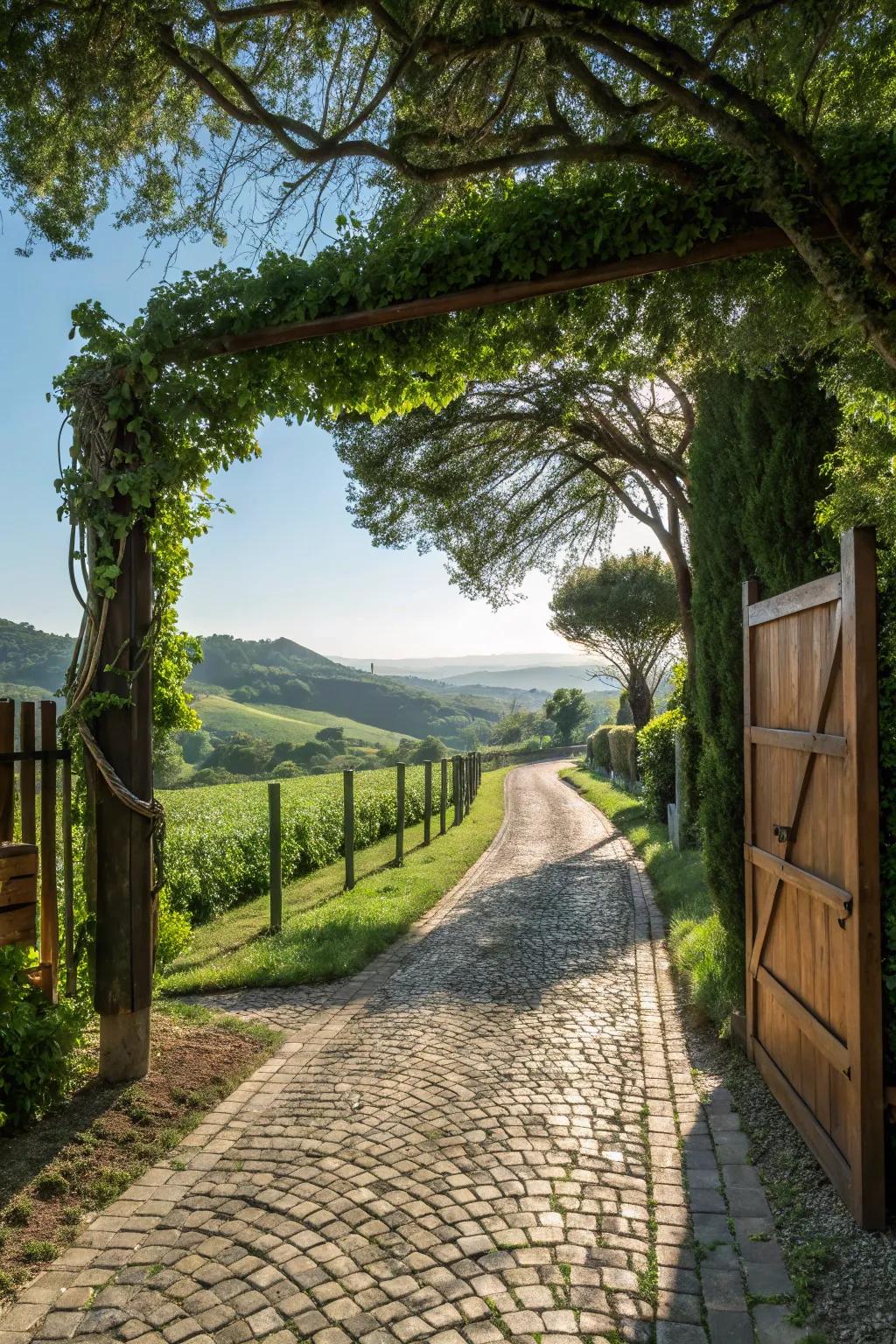 Cobblestone paths evoke European charm