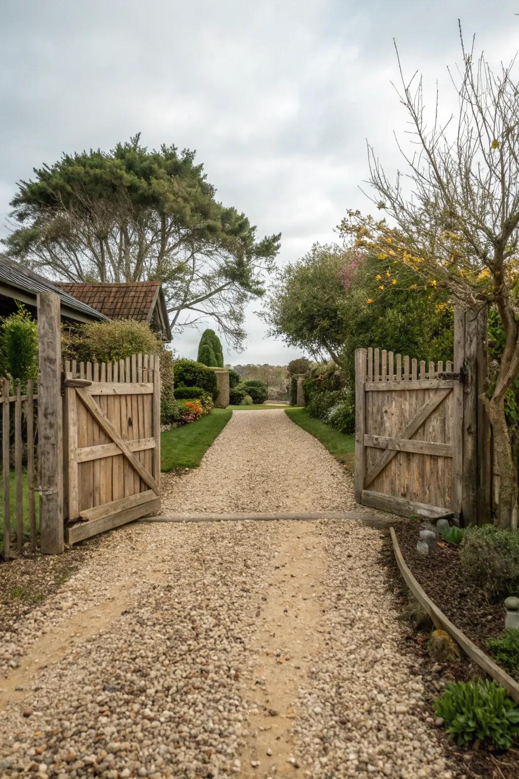 Gravel driveways provide rustic charm