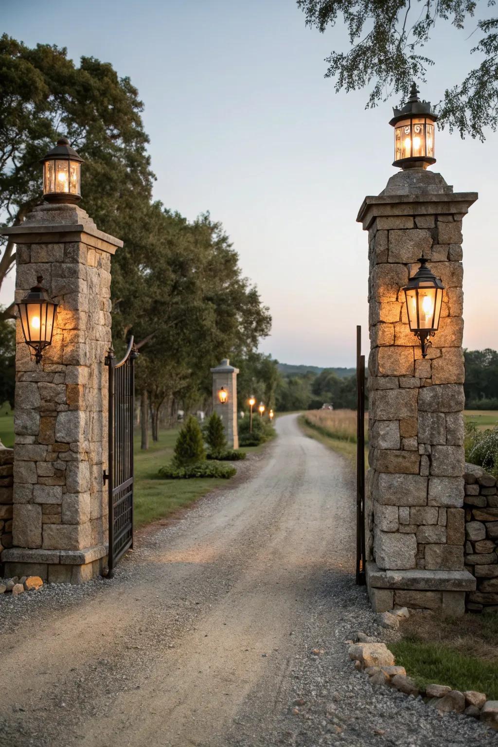 Stone pillars add elegance and light