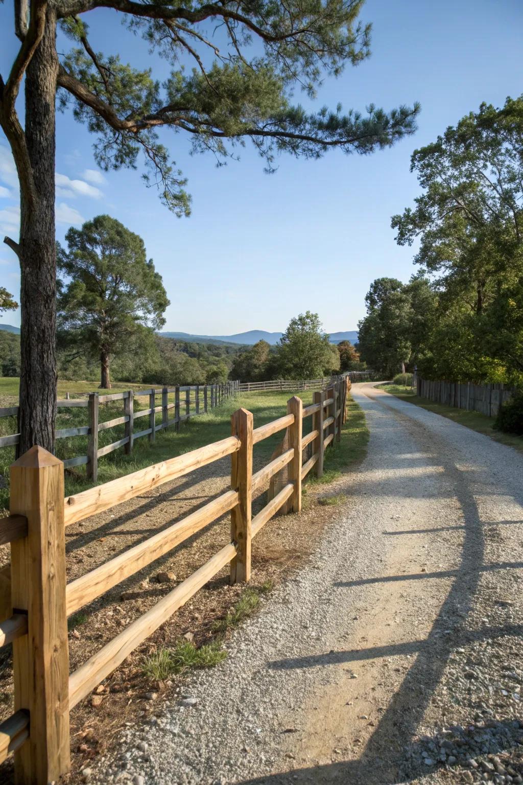 Split rail fencing evokes countryside charm
