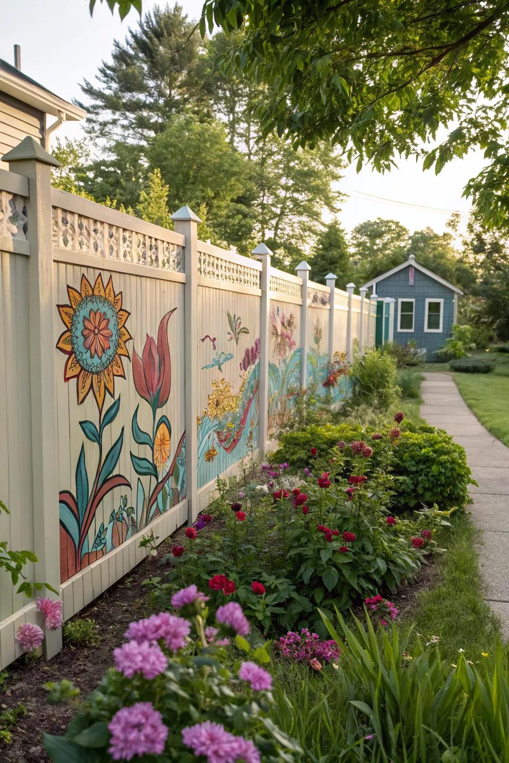Artistic fences with custom designs make a bold statement.