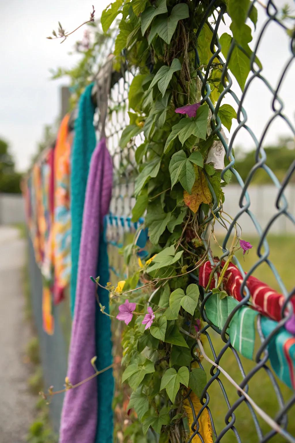 Transform a simple chain link fence with creative additions.