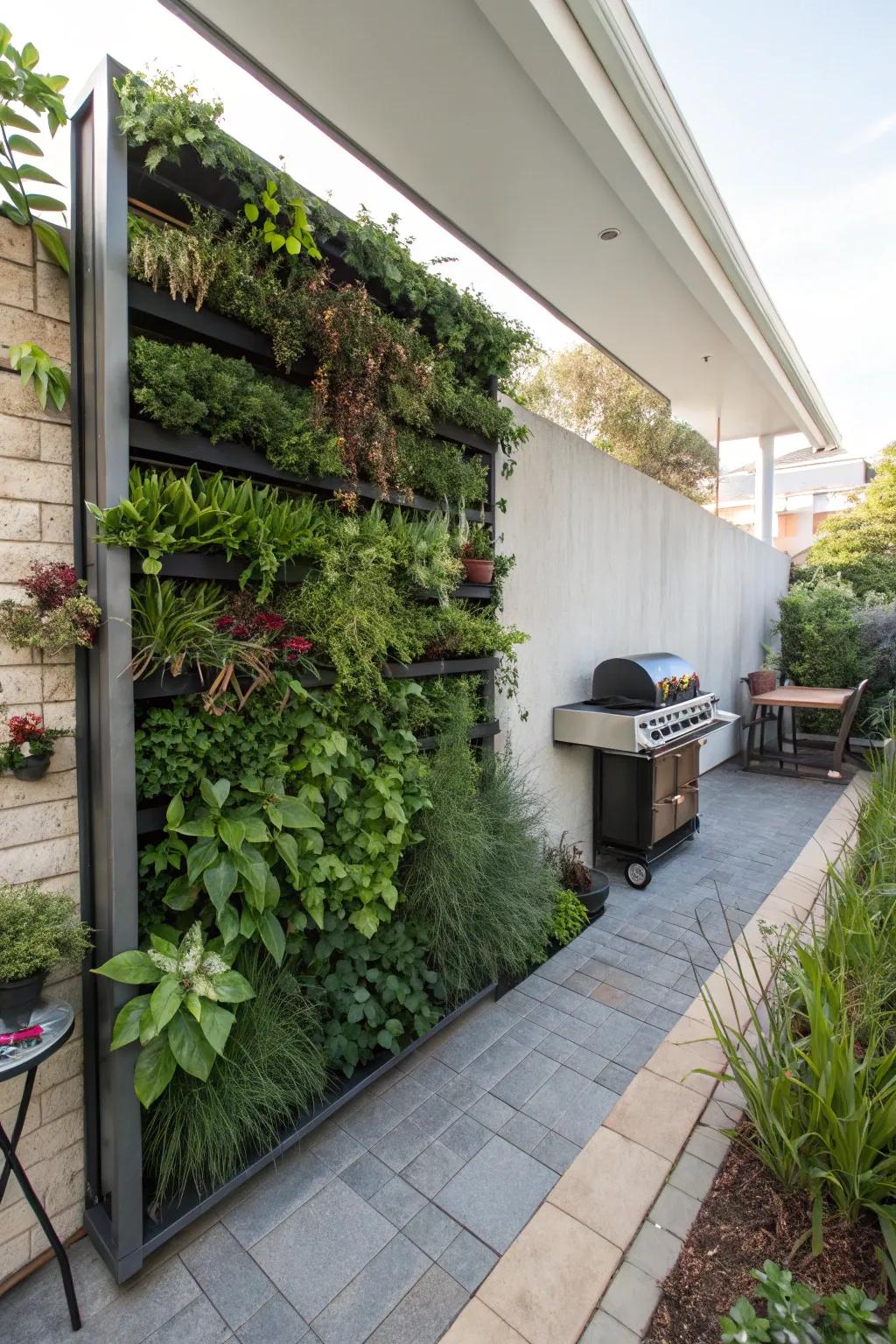 Vertical gardens bring greenery to limited spaces.