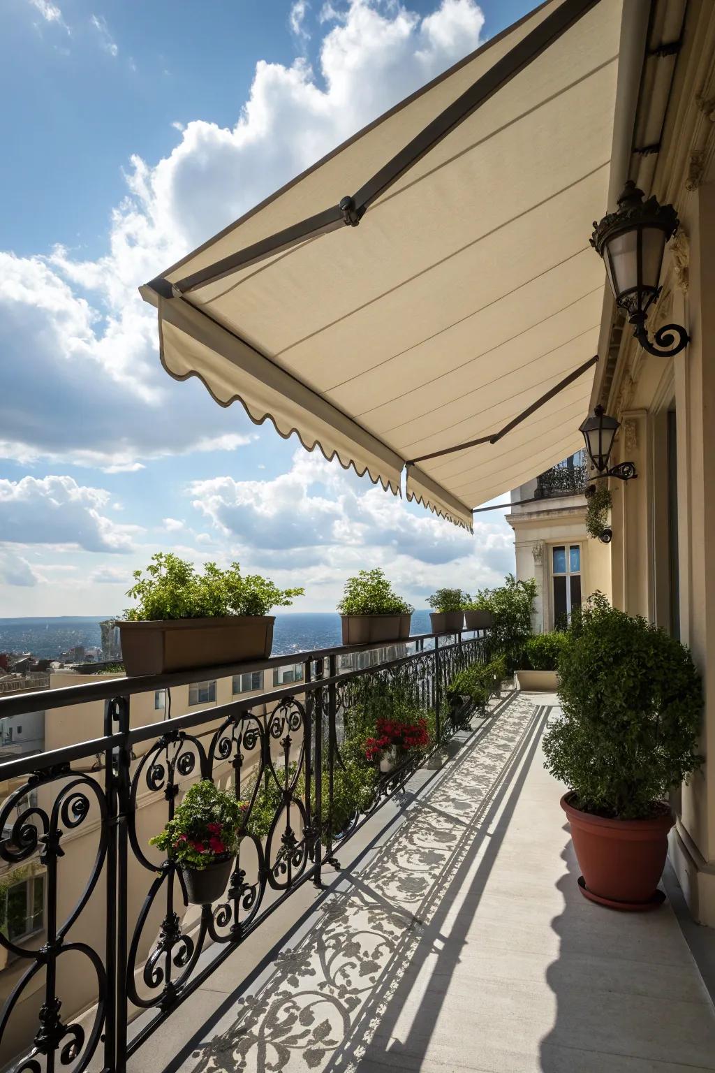 A retractable awning offers flexible shade and protection for your balcony.