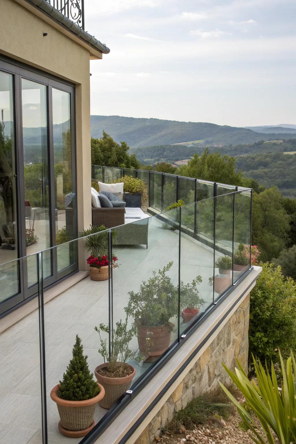 Glass railings offer a clean, modern look with uninterrupted views.