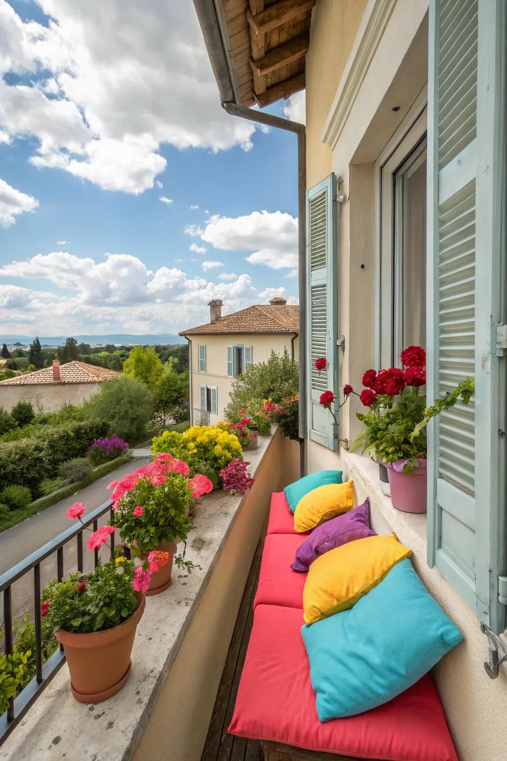 Colorful accents bring vibrancy and joy to your balcony.