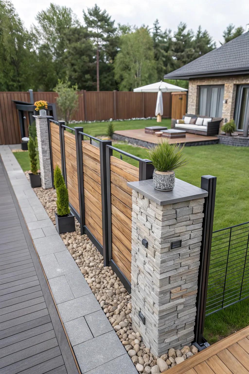 Mixed material fences offer stunning visual and structural variety.