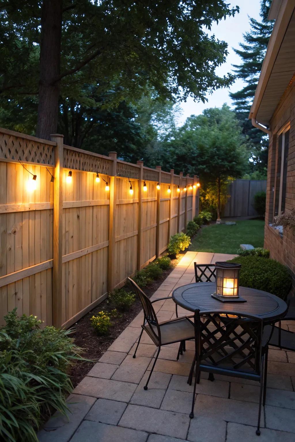 Solar light accents bring evening charm and visibility to fences.