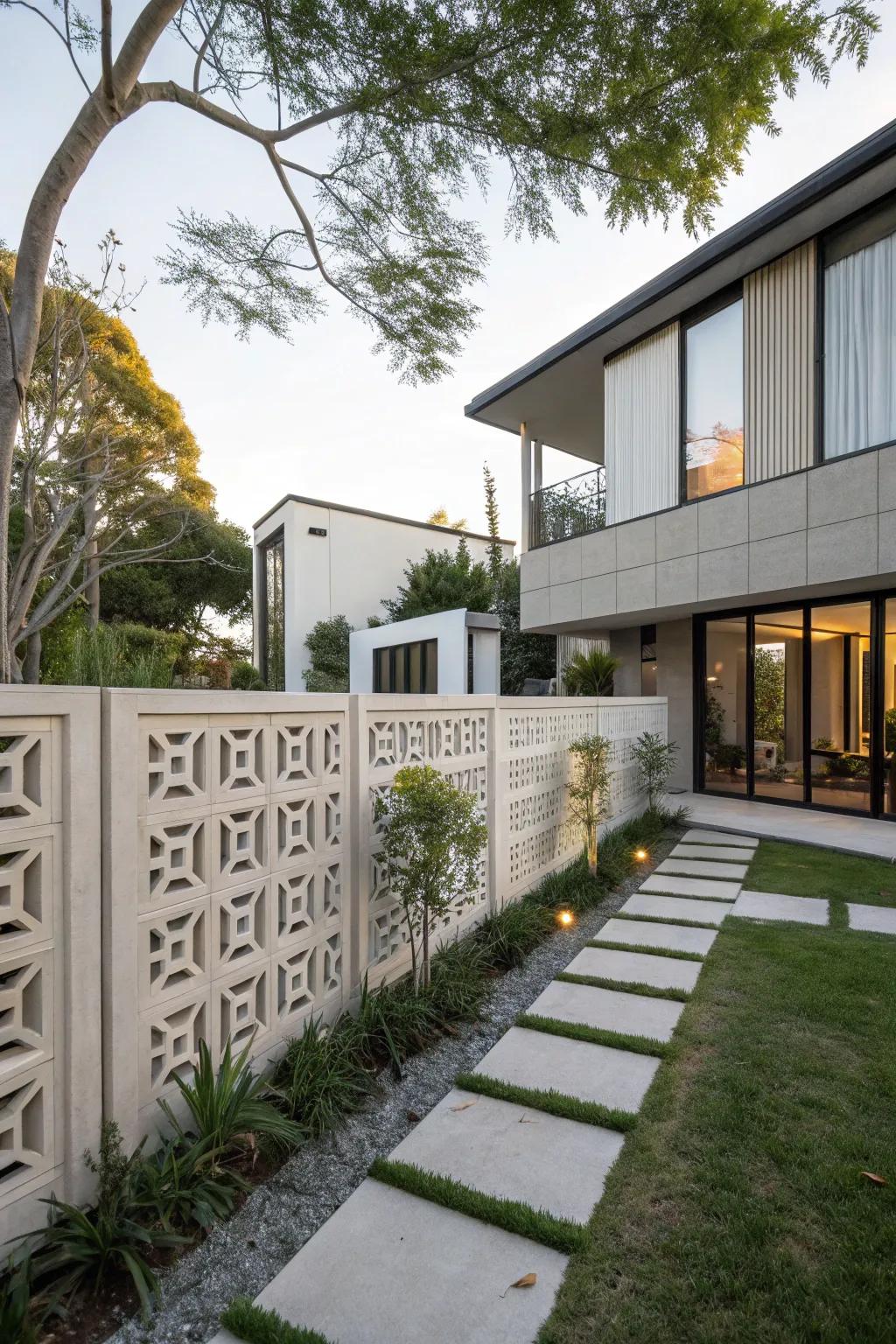 Geometric concrete fences are both sturdy and stylish.