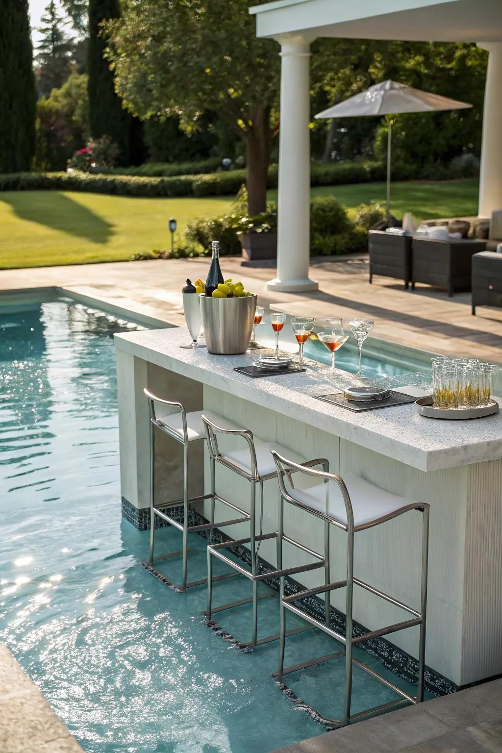 A swim-up bar turns your pool into a social hub for gatherings.