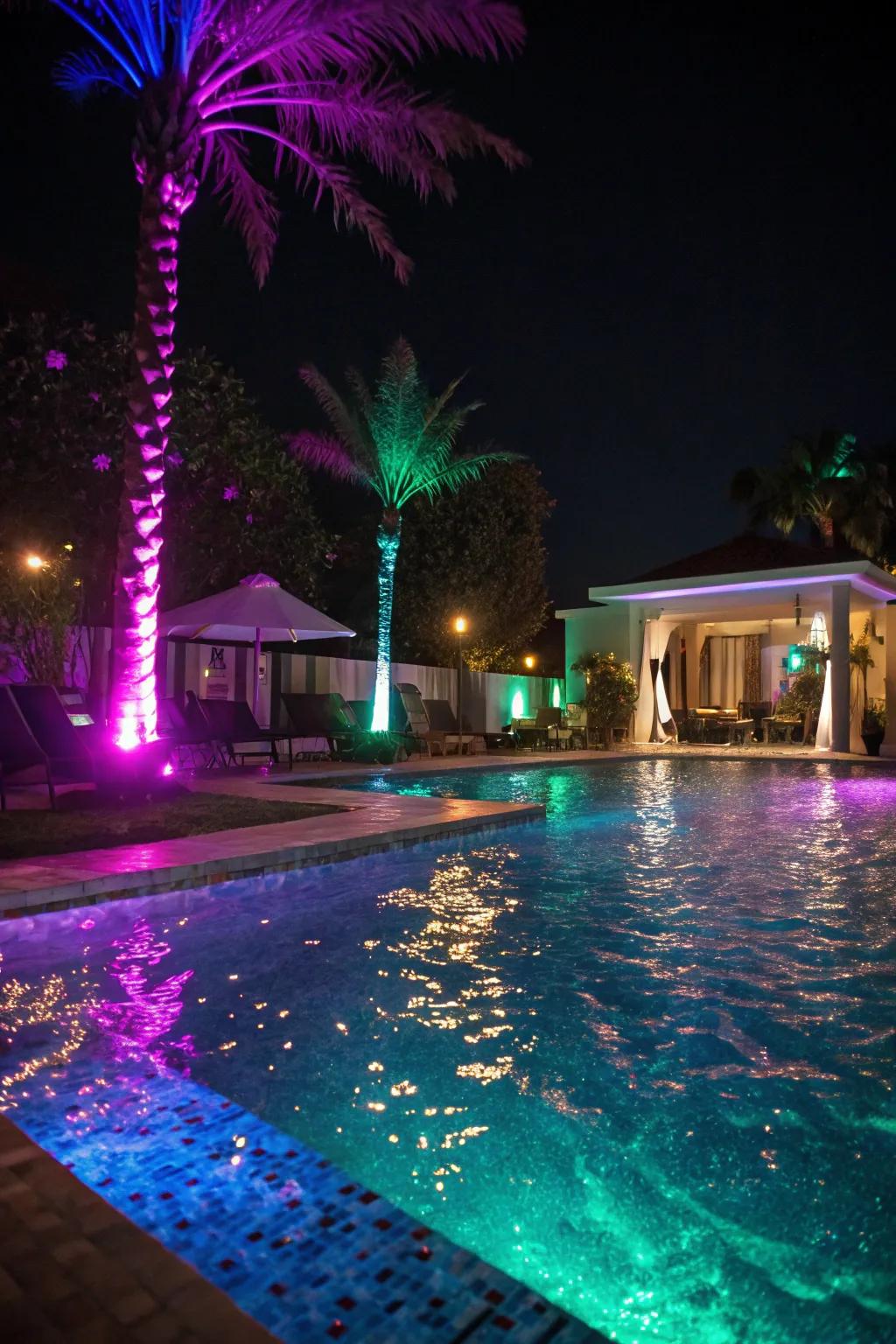 LED lighting transforms your pool into a captivating night-time retreat.