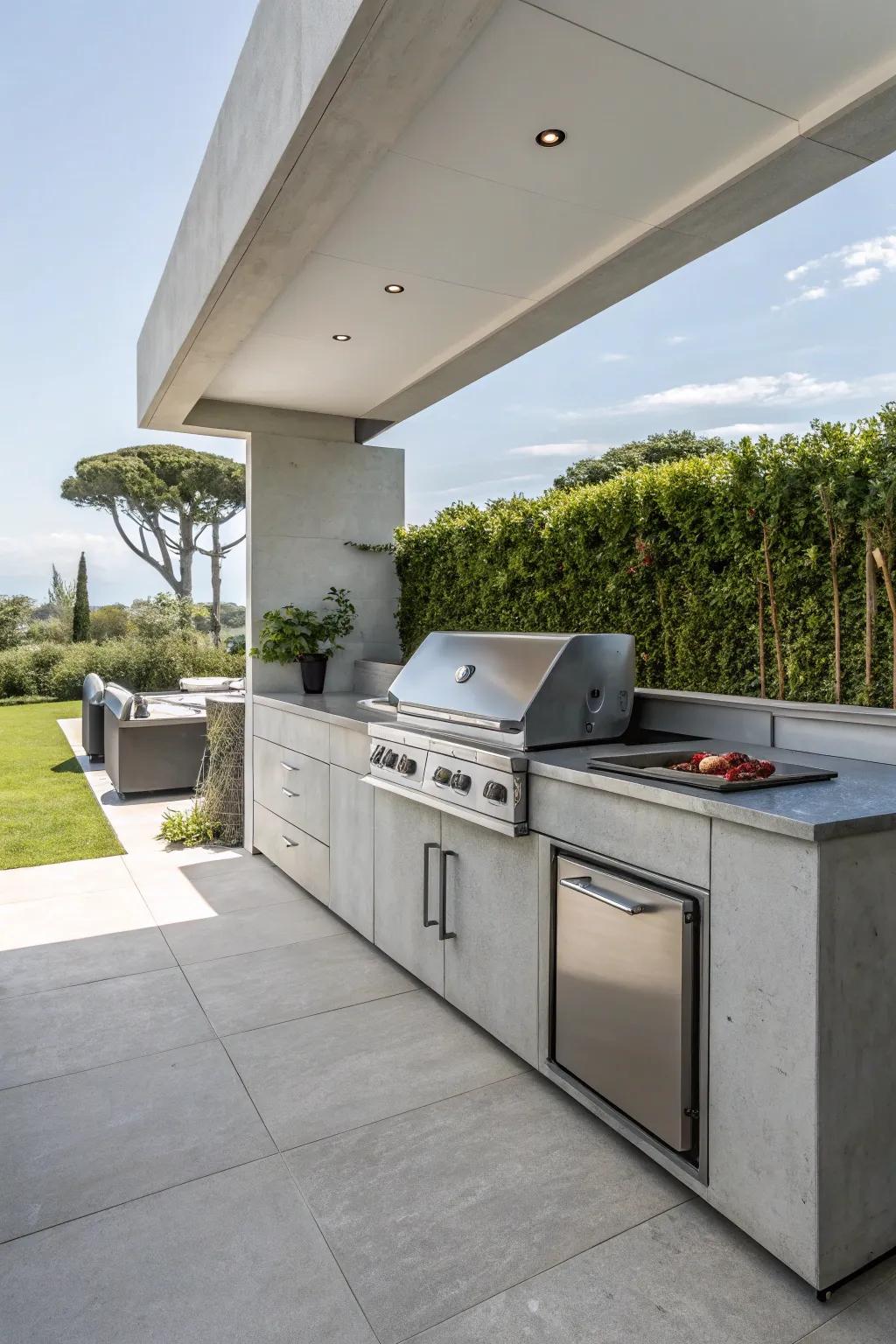 Sleek and modern outdoor kitchen for a minimalist aesthetic.