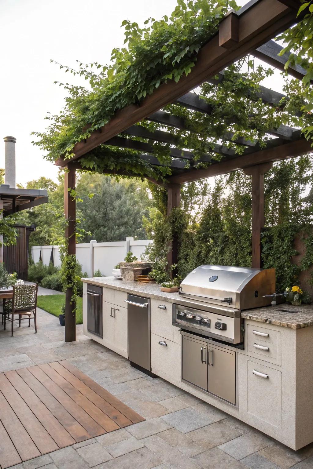 A shaded haven for grilling and relaxing, no matter the weather.