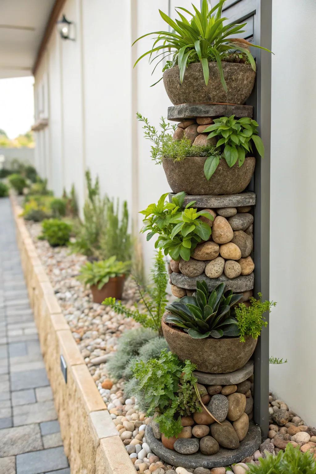 Vertical pot displays offer a unique and space-efficient twist.