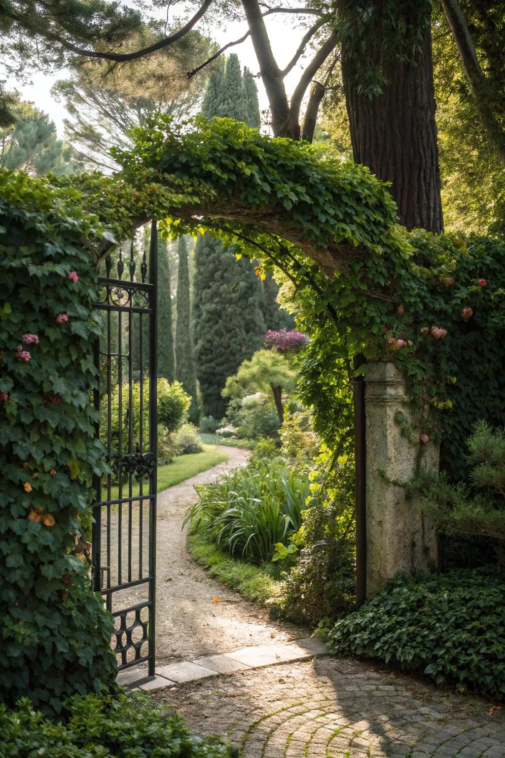 A mysterious hidden gate surrounded by nature.