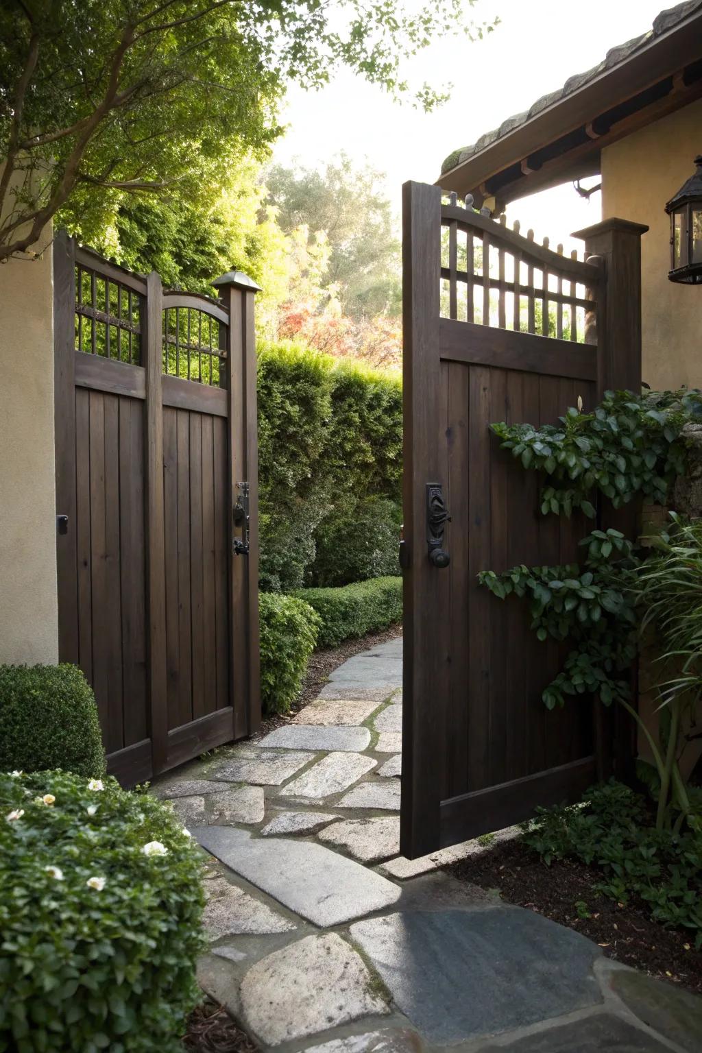 A private courtyard gate with solid panels.
