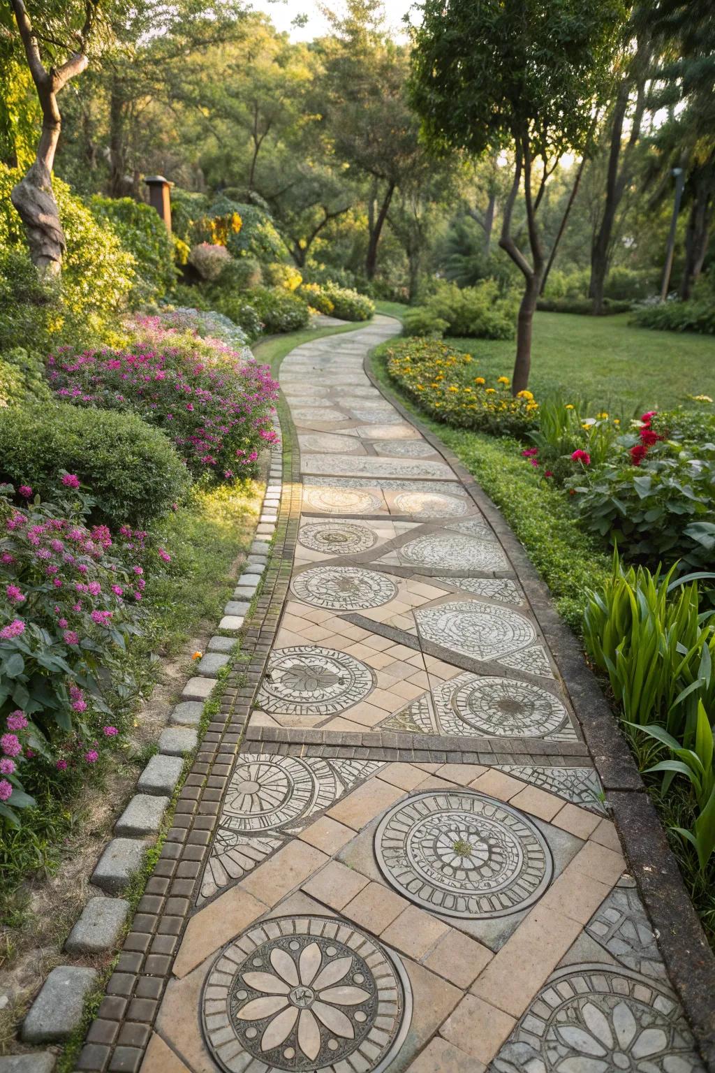 Transform paths with artistic paving patterns.